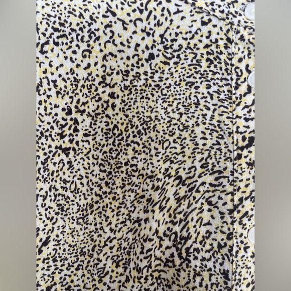 ICHI Puff Sleeve Button Front animal Print Midi Dress Black yellow | 38/M - Picture 6 of 13